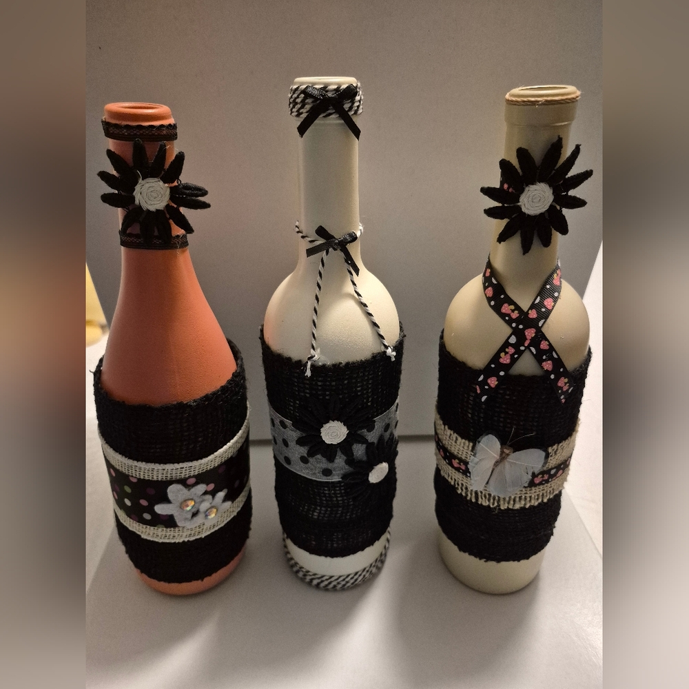 Decorative Bottle Set with Black Accents